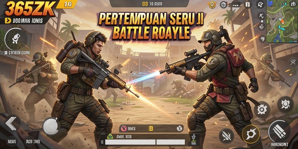 Tampilan pertempuran epik dalam game Battle Royale 365ZK.