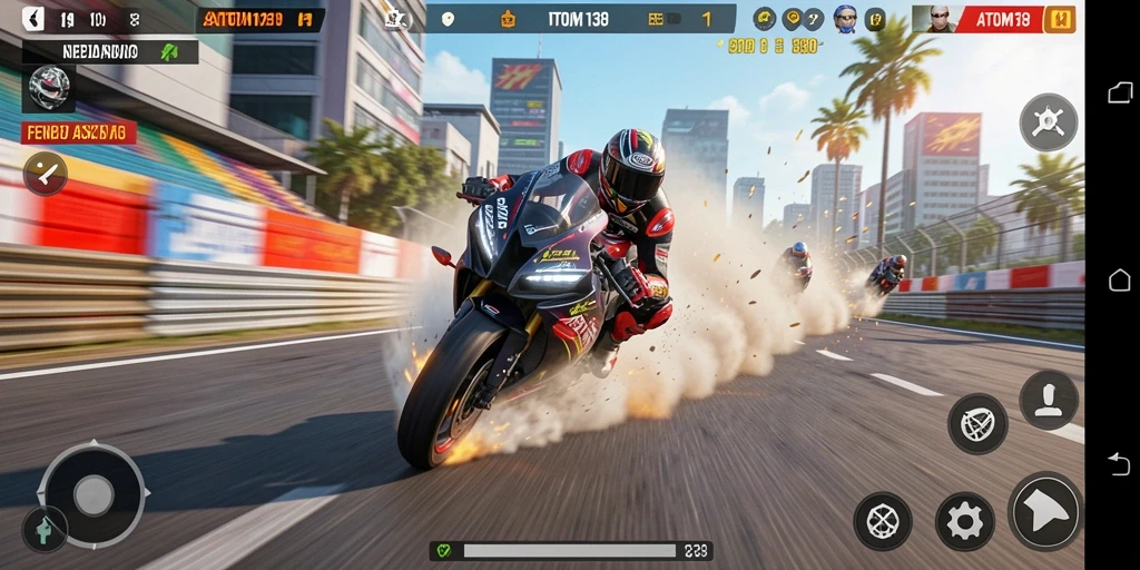 Gameplay mendebarkan dalam balapan sepeda motor ATOM138.