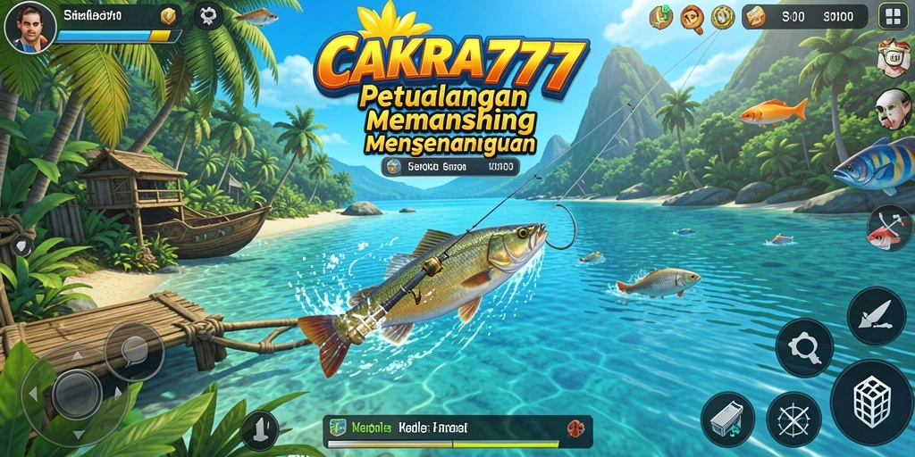 Gameplay CAKRA777 menampilkan petualangan memancing yang seru dan interaktif.