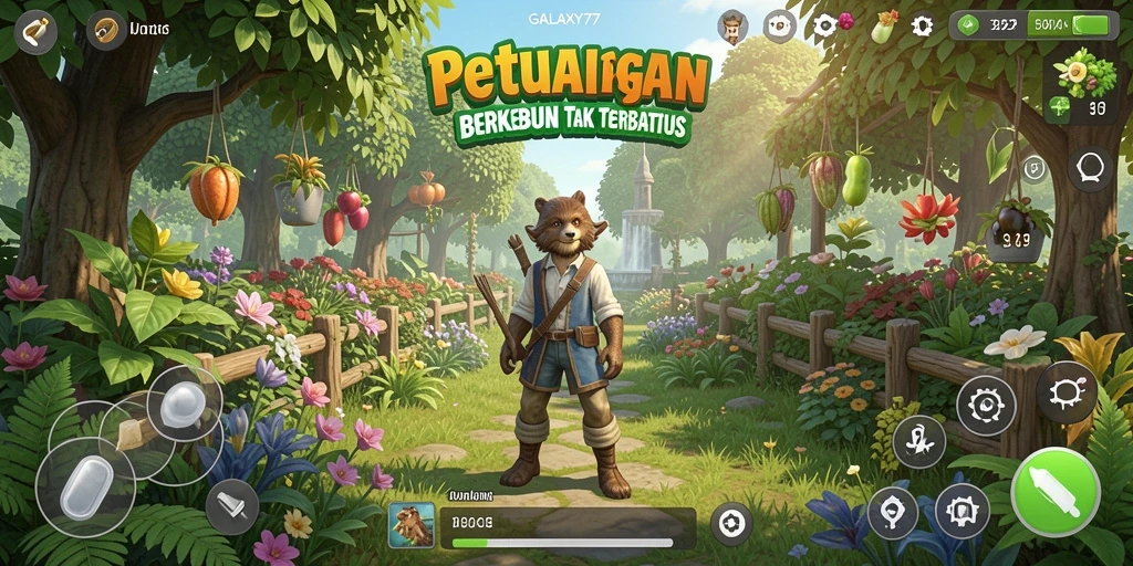 Tampilan gameplay menarik di GALAXY77 dengan aktivitas berkebun.