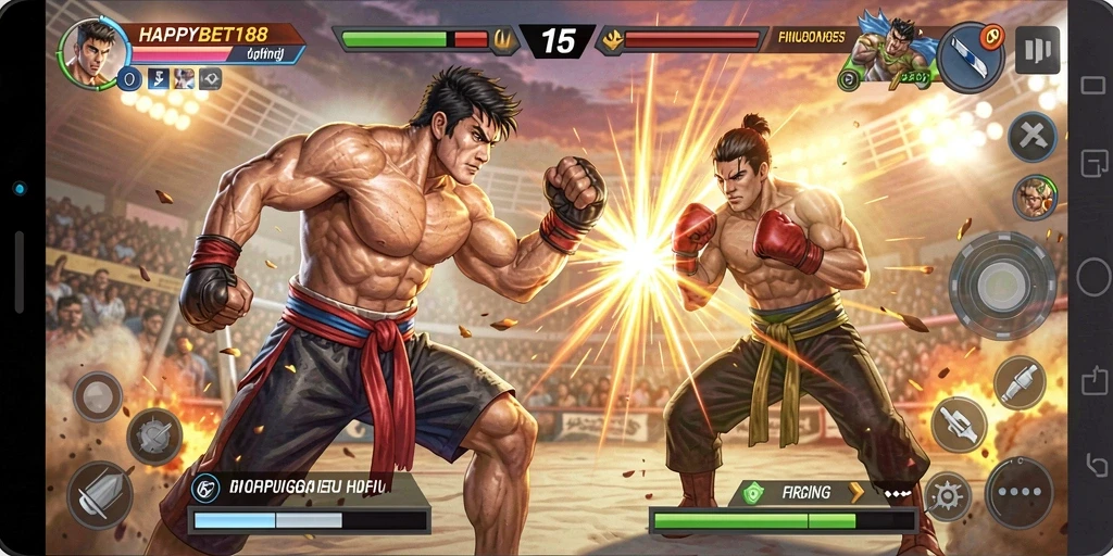 Tampilan gameplay seru dari HAPPYBET188 dalam pertarungan Fighting.