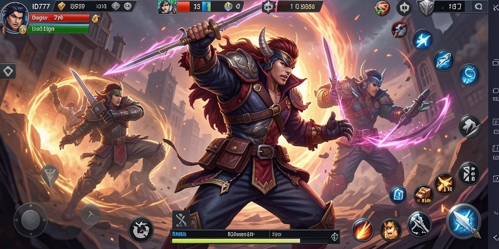 Tampilan gameplay ID777 yang intens dan mendebarkan di arena pertarungan.