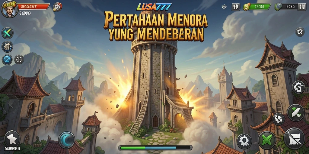 Screenshot utama LUSA777 menampilkan aksi mendebarkan dalam strategi Tower Defense.