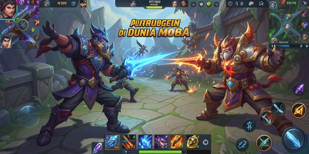 Screenshot gameplay intense dari pertarungan MOBA RR789.