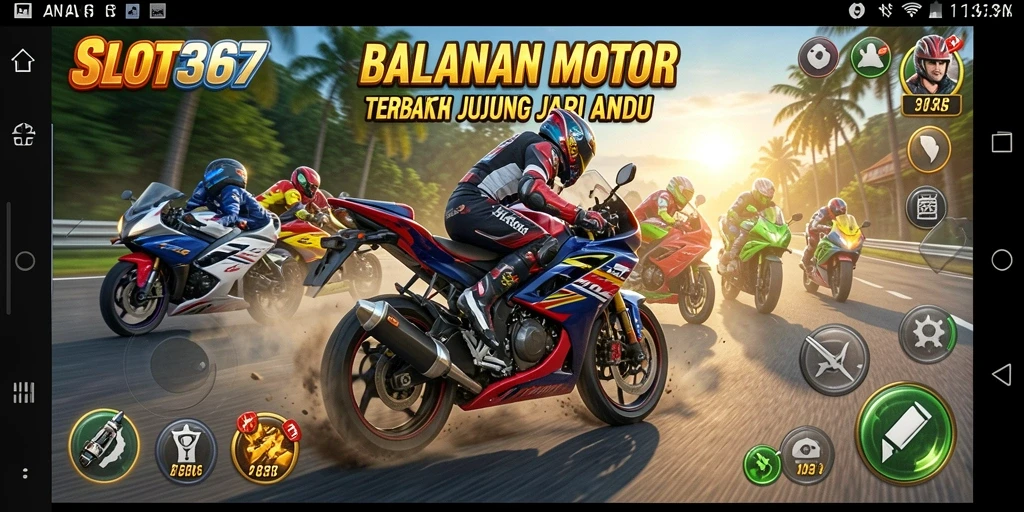 Screenshot gameplay SLOT367 dengan balapan motor yang mendebarkan.